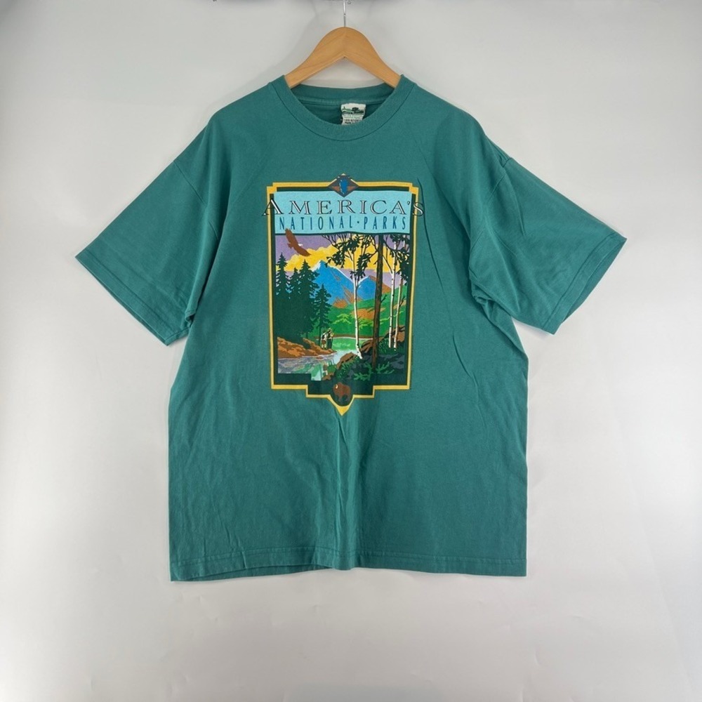 Vtg Eastern National Americas National Parks T Shirt XL Green USA Nature 90s
